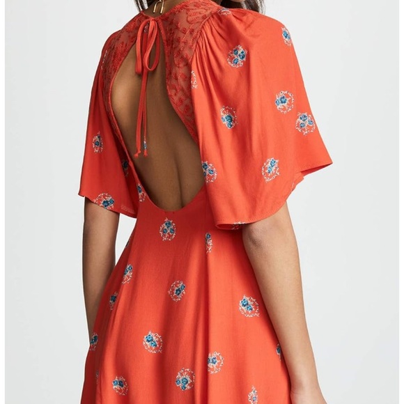 Free People FP Orange Floral Mockingbird Flowy Romantic Dress Size 0 - Picture 8 of 10